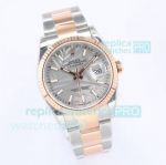 EW Factory Swiss Replica Rolex Datejust Silver Palms and Everose Oyster Bracelet 36MM Watch